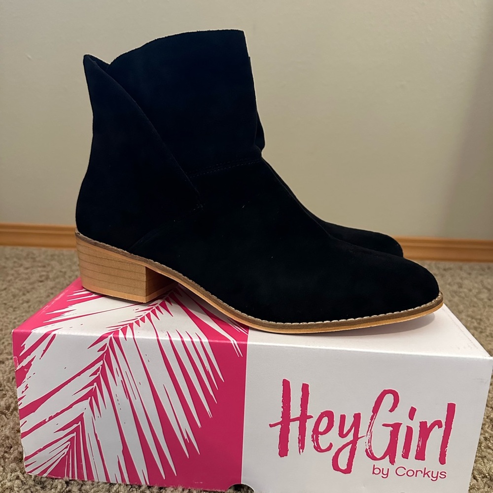 Corkys Black Ankle Boots with Wooden Heel